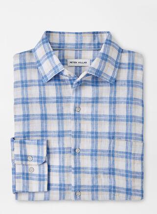 Peter Millar Mens Edisto Linen Sport Shirt | Color: Cottage Blue | Size: S Product Image