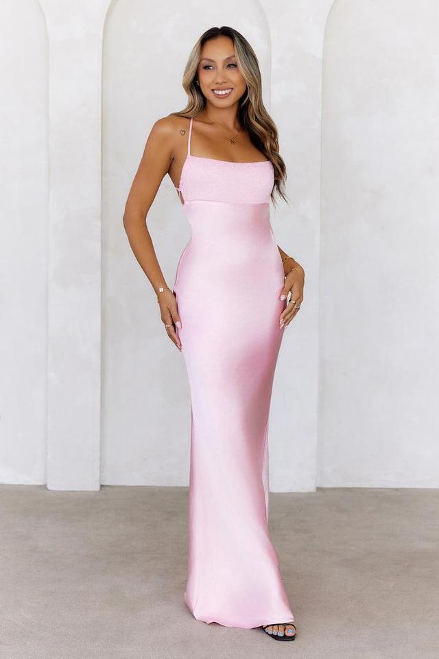 Welcome Fashionista Satin Maxi Dress Pink Product Image