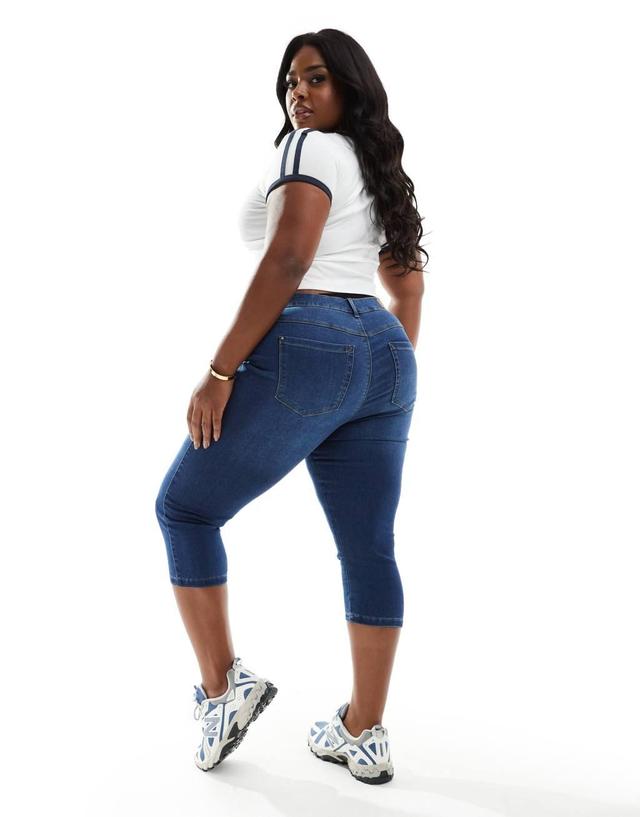 ONLY Curve Augusta high waist skinny pedal pusher jeans in mid blue wash  Product Image