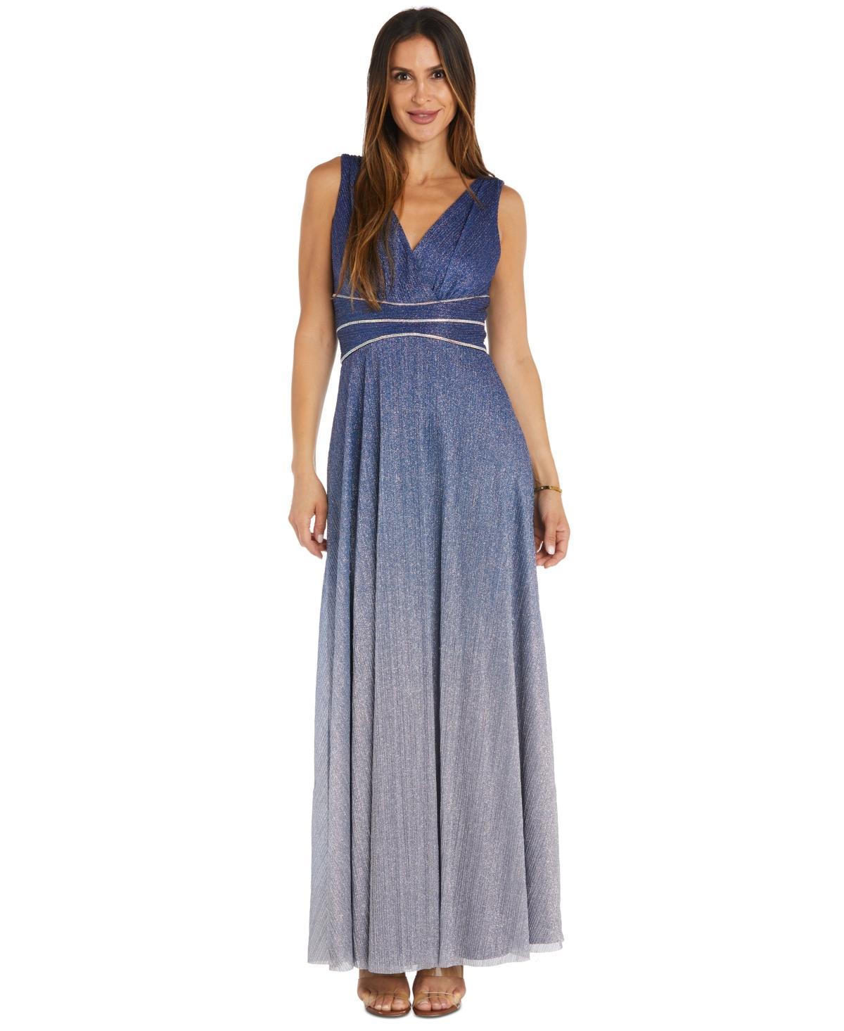 R & M Richards Womens Embellished Ombre Metallic Gown Product Image