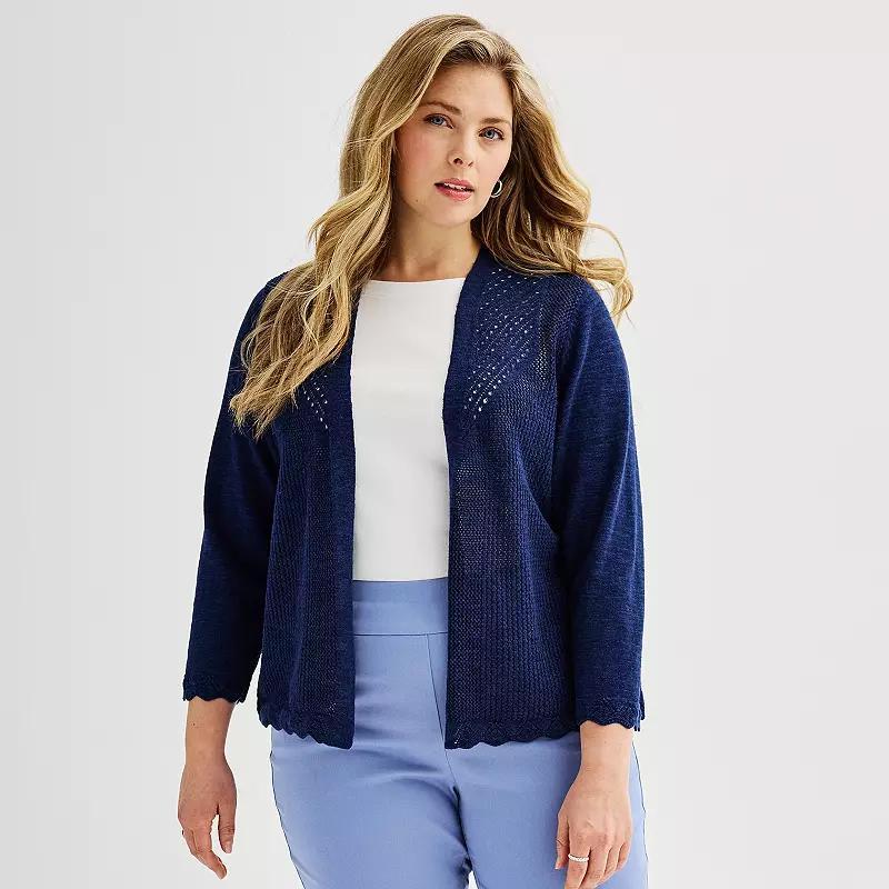 Plus Size Croft & Barrow Open Front Pointelle Cardigan, Womens Blue Product Image