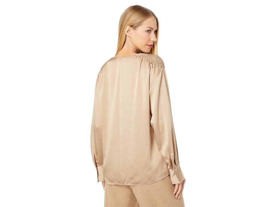 Vince Smocked Long Sleeve Blouse (Pale Nut) Women's Clothing Product Image