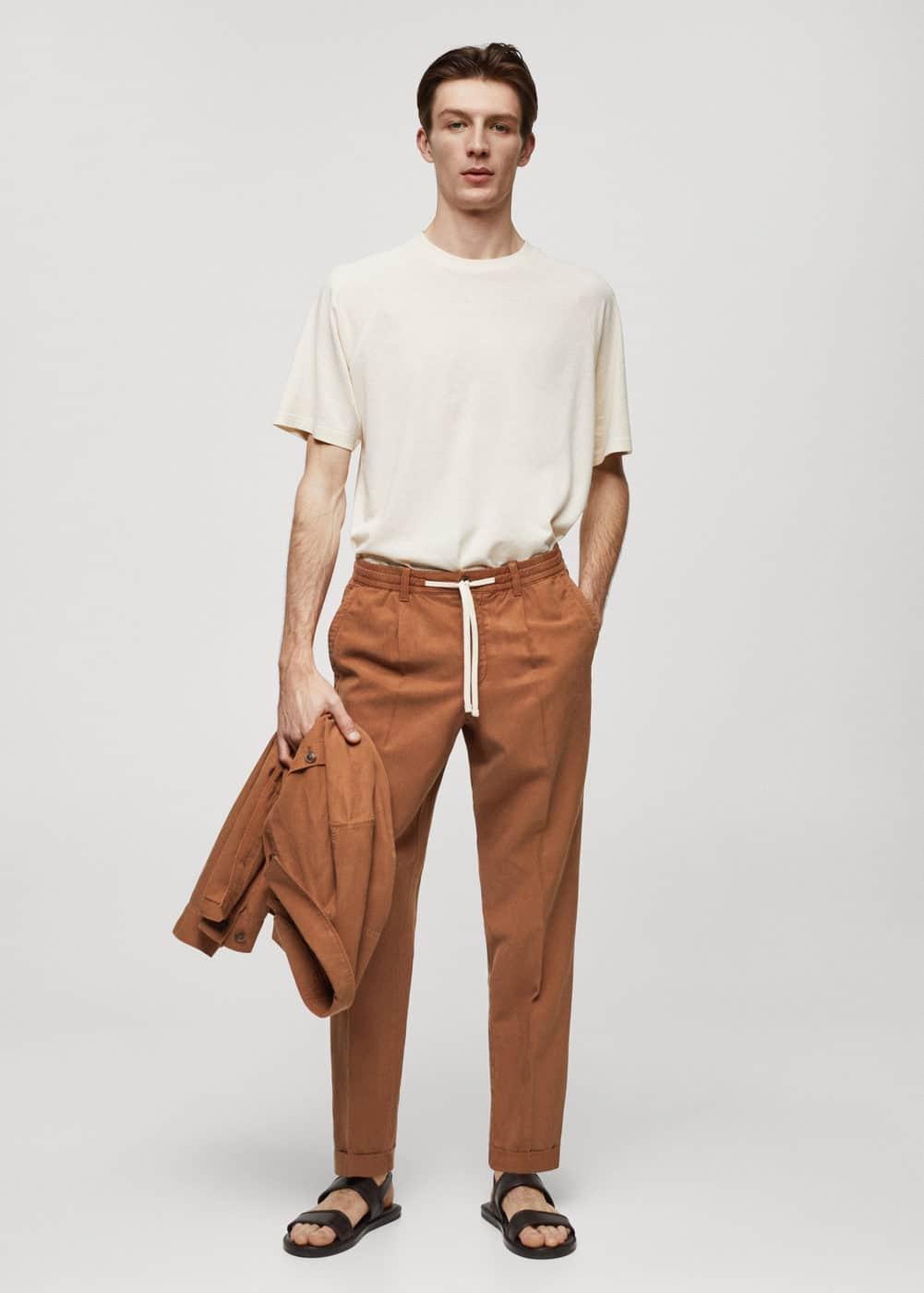 Mango Mens Linen-Blend Slim-Fit Drawstring Pants Product Image