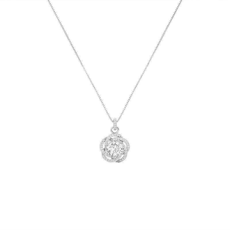 PRIMROSE Sterling Silver Cubic Zirconia Love Knot Pendant Necklace, Womens White Product Image