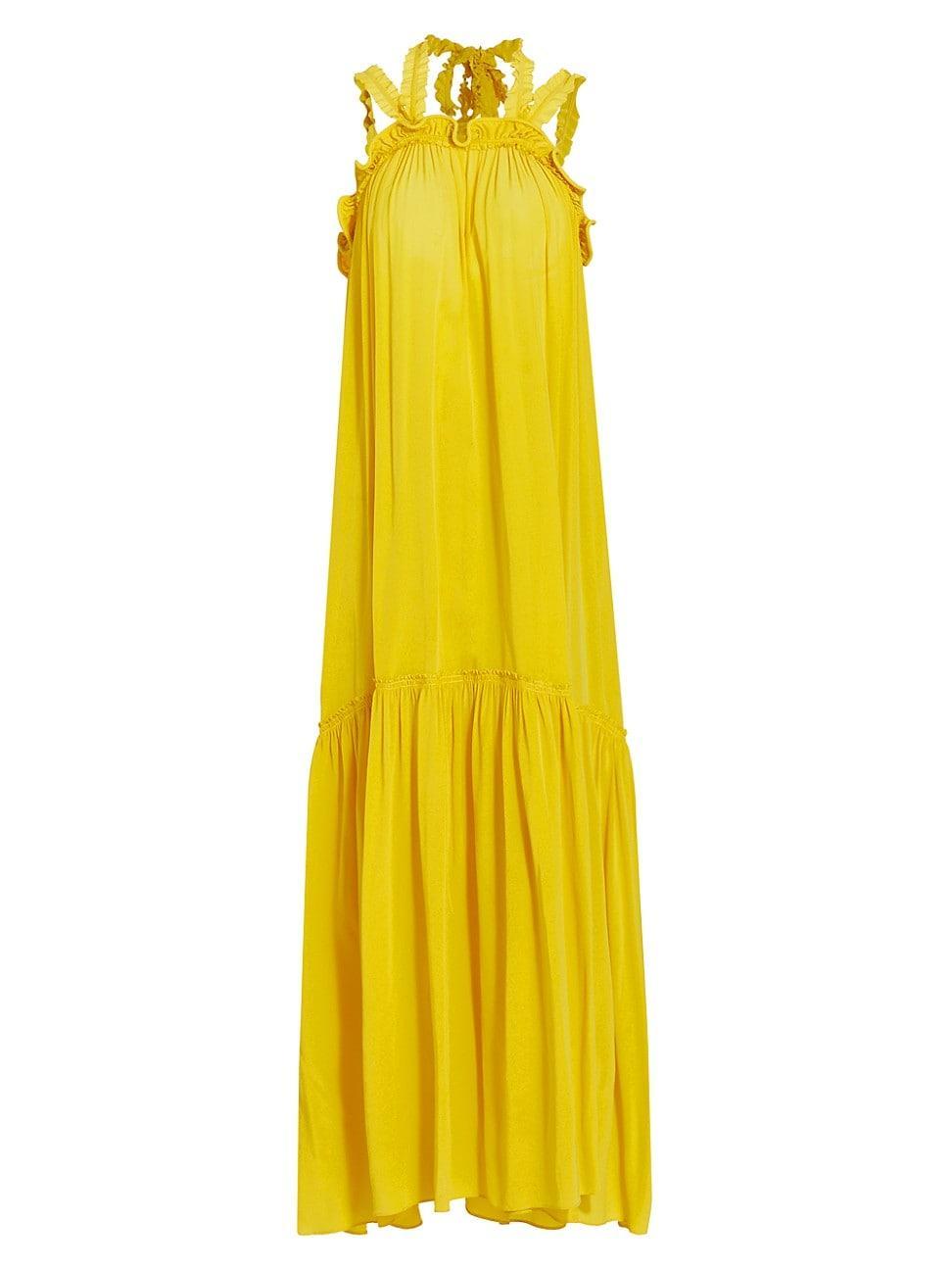 Womens Celeste Ruffled Silk Maxi Dress Product Image