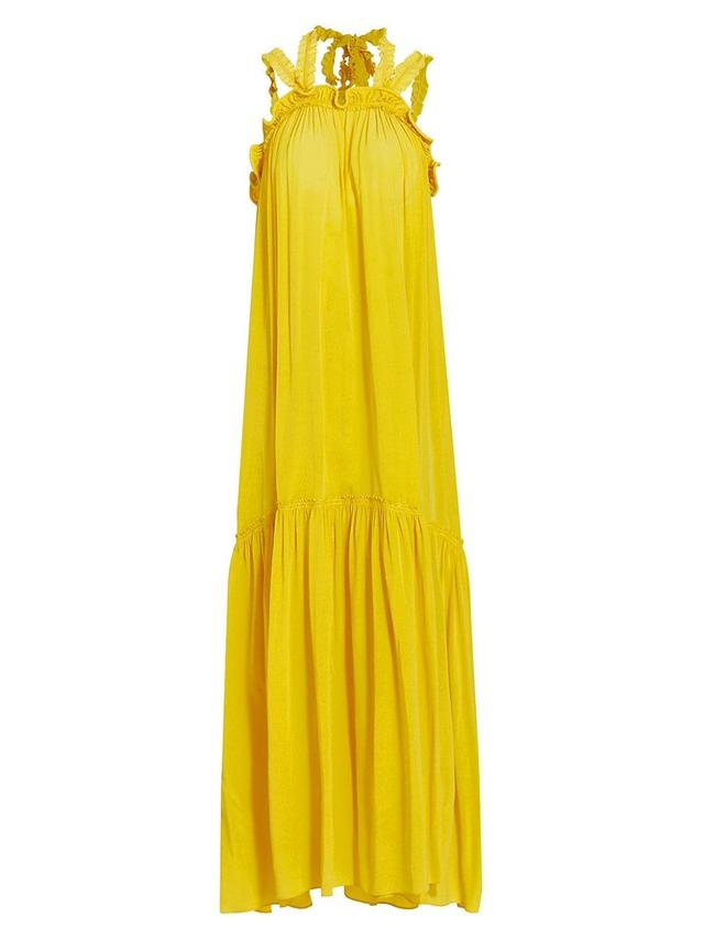 Womens Celeste Ruffled Silk Maxi Dress Product Image