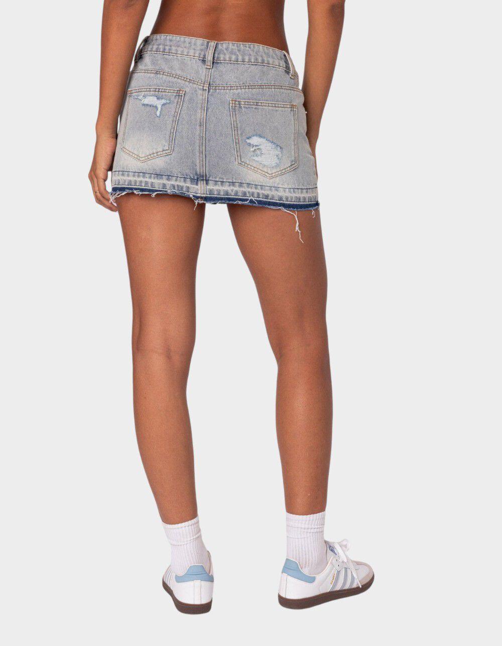 EDIKTED Priyanka Distressed Denim Mini Skirt Product Image