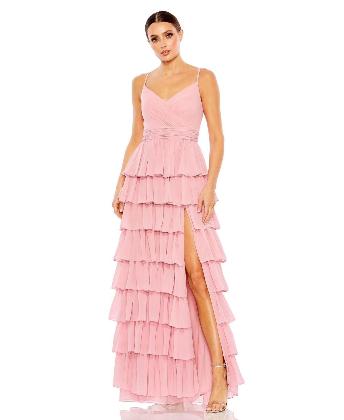 Mac Duggal Womens Ieena Ruffled Tiered Sleeveless Gown Product Image