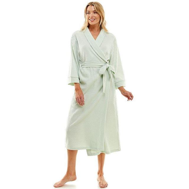 Womens Croft & Barrow Waffle-Knit Kimono Robe Med Green Product Image