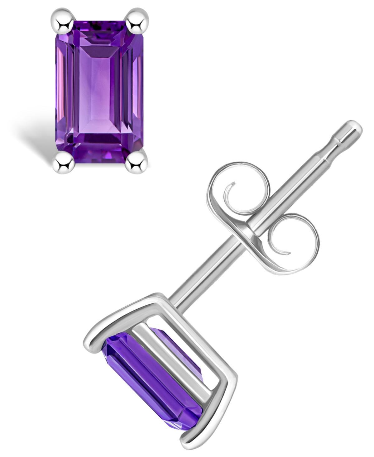 14k White Gold Emerald Cut Birthstone Stud Earrings, Womens, Purple Product Image