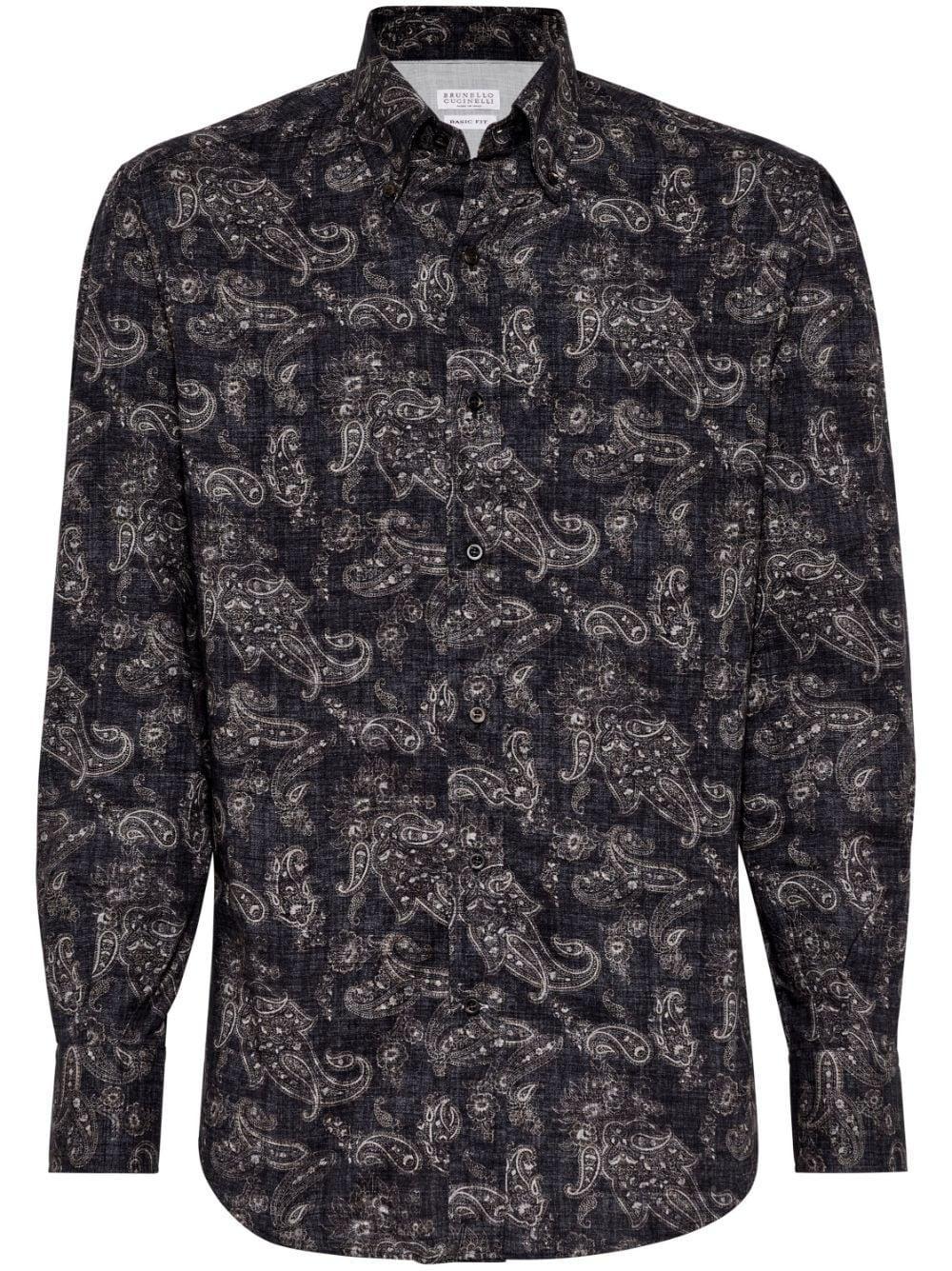 Jacquard Patterned Cotton Shirt In Anthracite Product Image