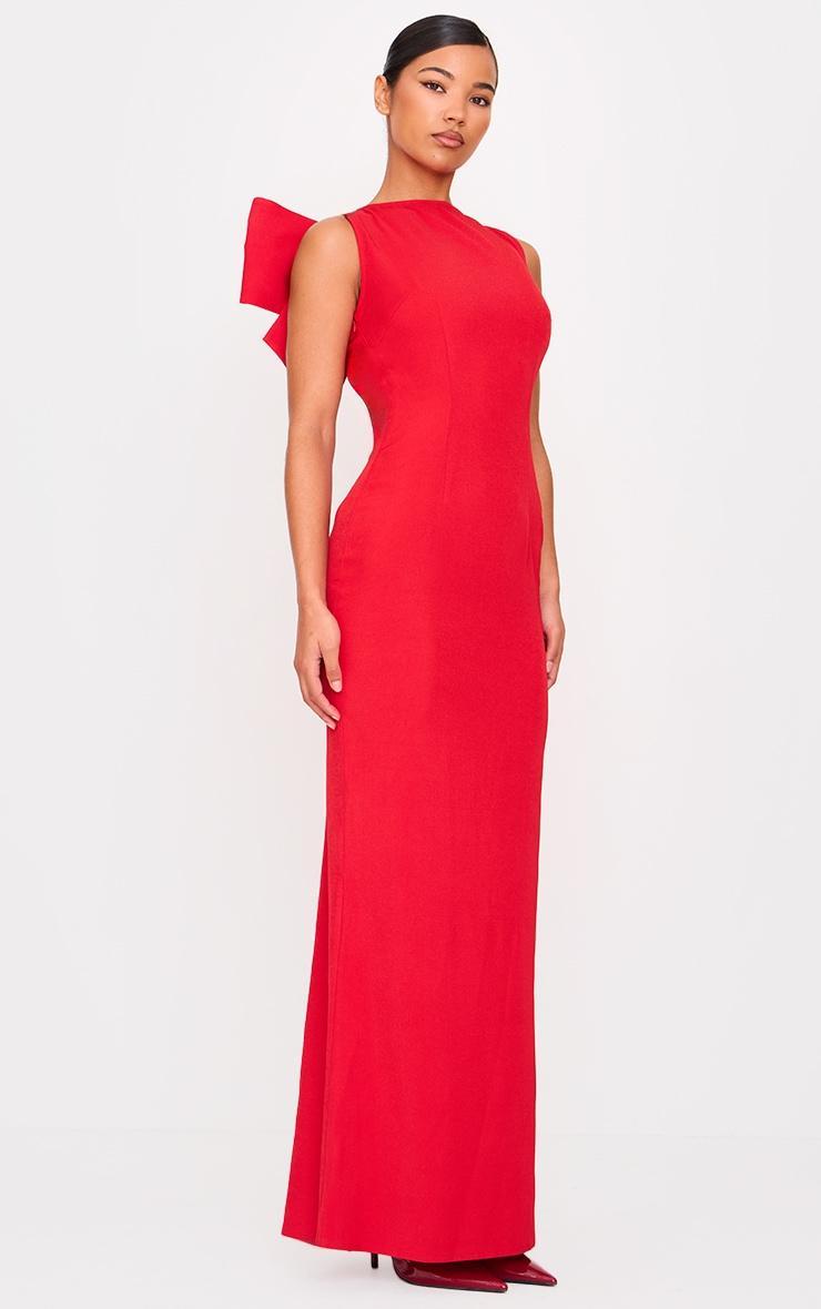 Red Oversized Bow Scoop Back Maxi Dress Product Image