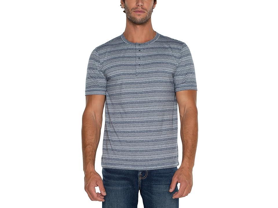 Liverpool Los Angeles Short Sleeve Henley Blue Multi) Men's Short Sleeve Knit Product Image