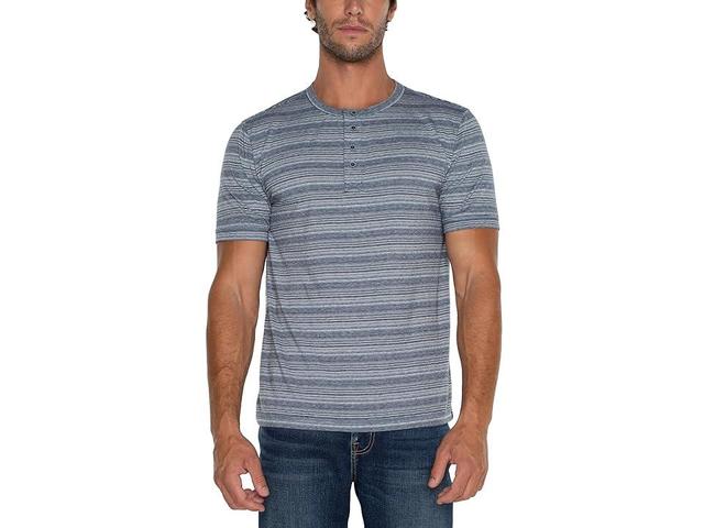 Liverpool Los Angeles Short Sleeve Henley Blue Multi) Men's Short Sleeve Knit Product Image