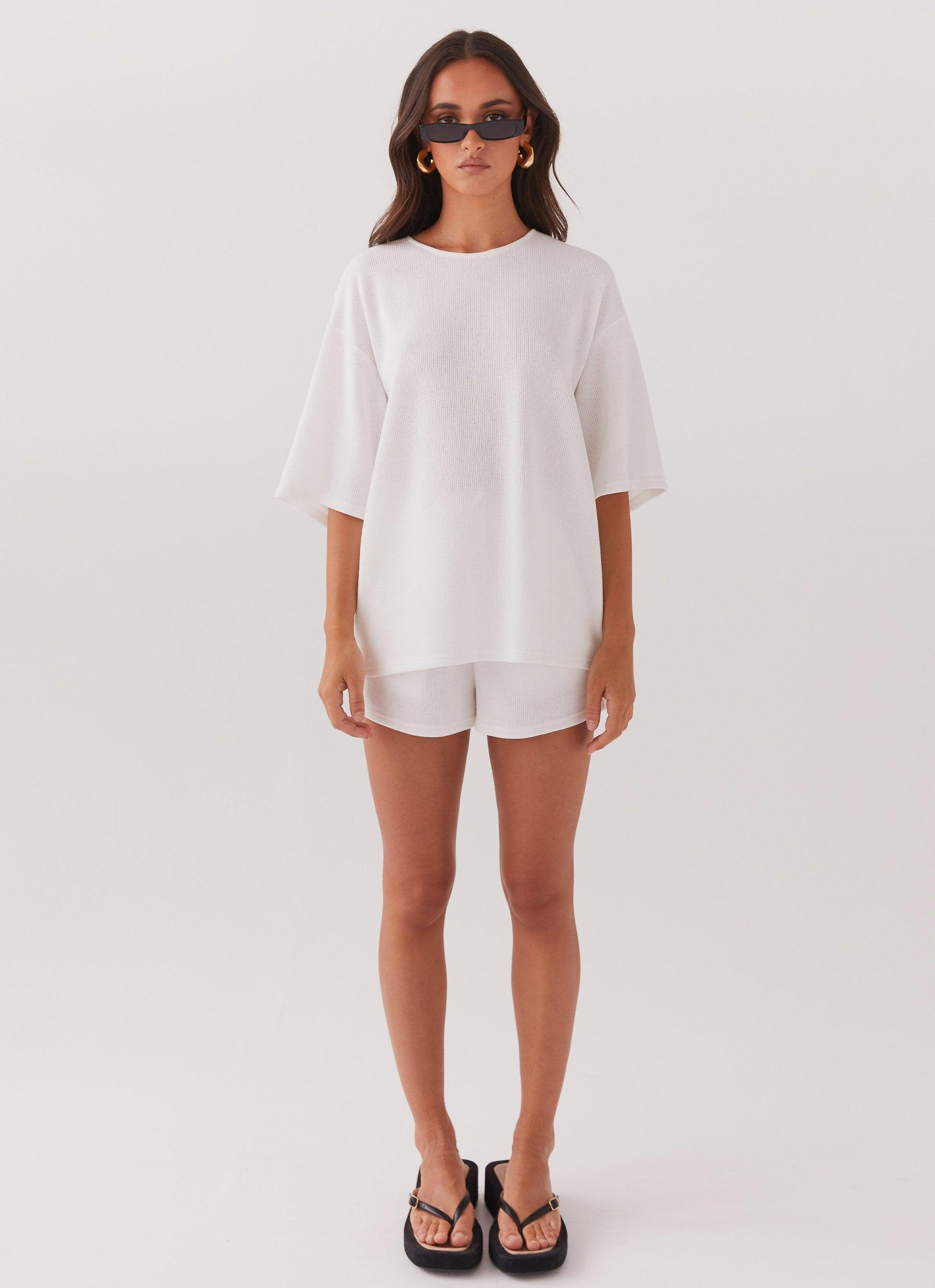 Ocean Waves Oversized Knit Tee - White Product Image