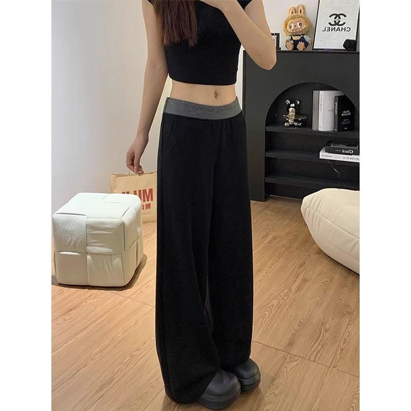 Mid Waist Two Tone Panel Wide Leg Sweatpants Product Image