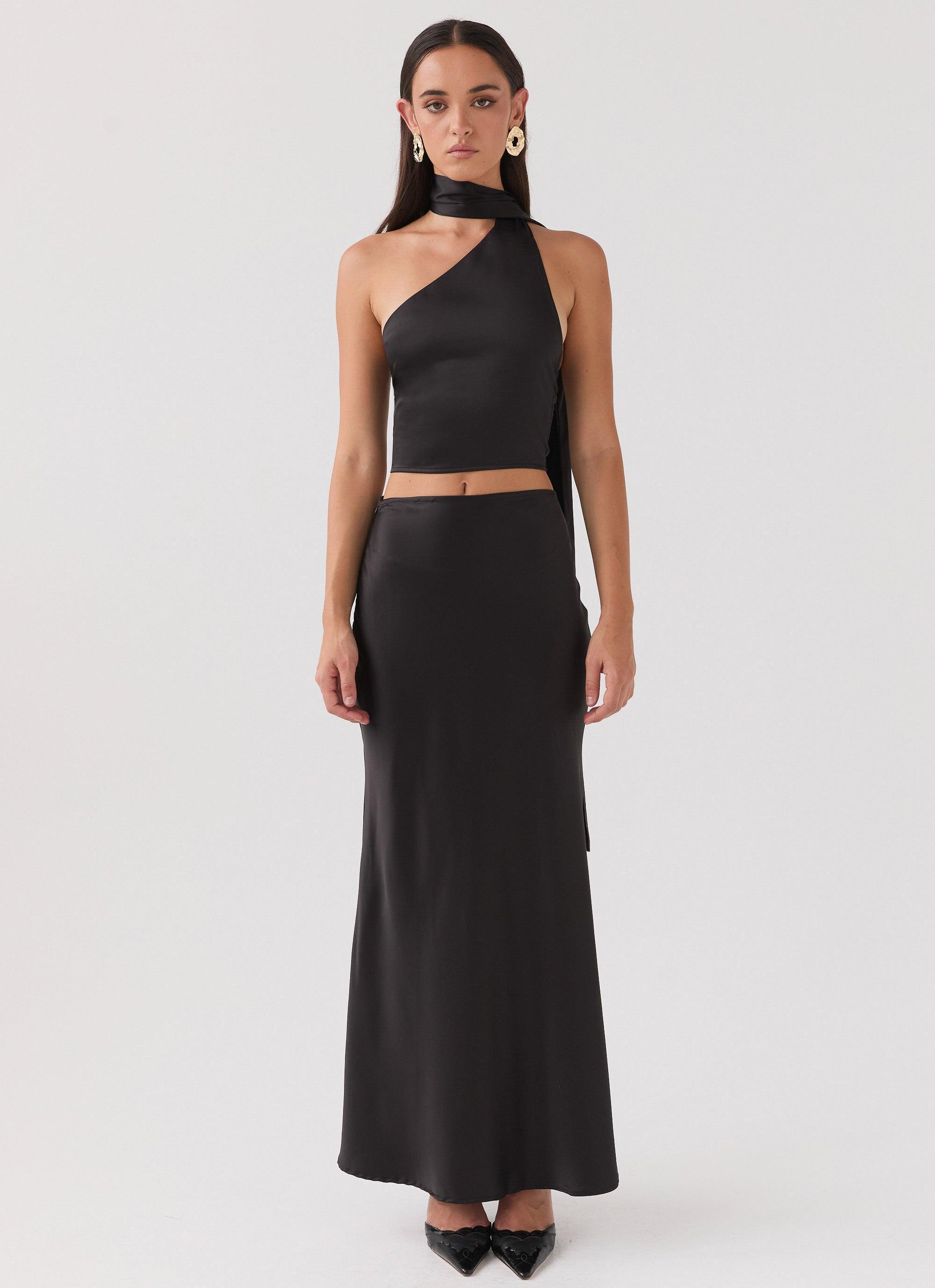 Kara Satin Maxi Skirt - Black Product Image