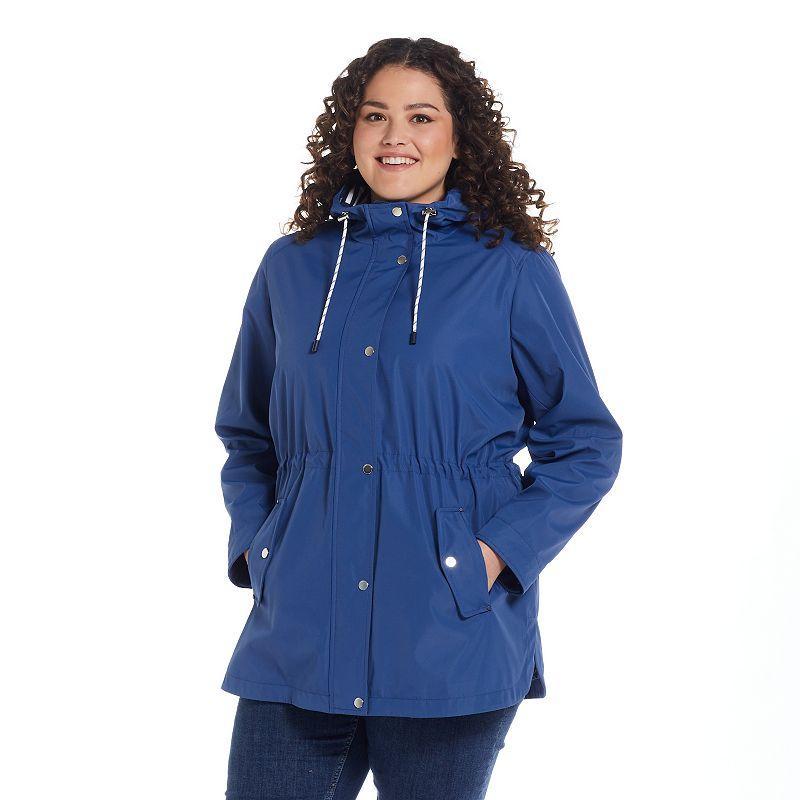 Plus Size Weathercast Hooded Nautical Anorak Jacket, Womens Med Blue Product Image