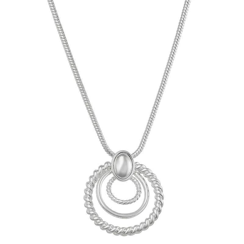 Napier Silver Tone Circle Pendant Long Necklace, Womens Product Image