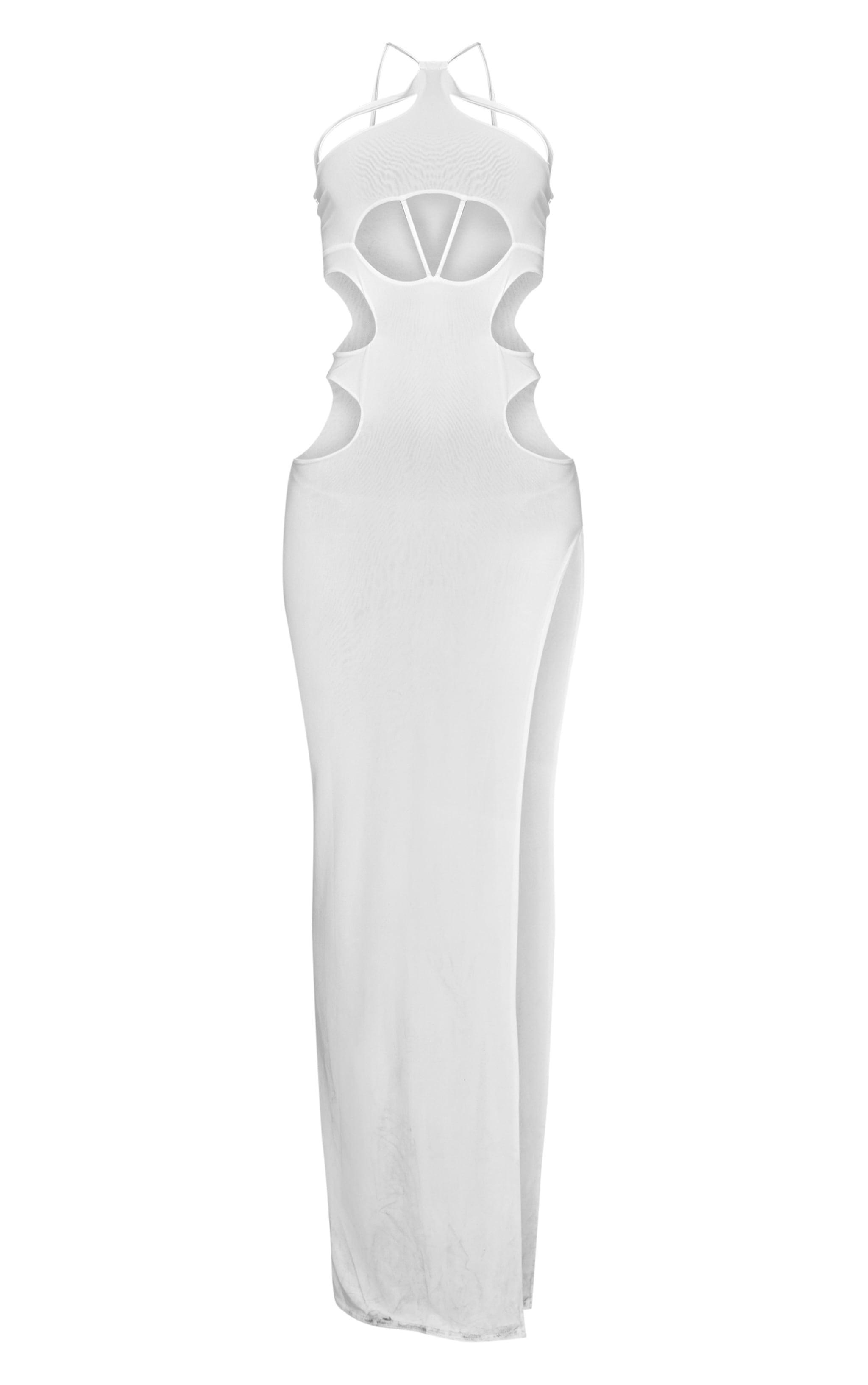 White Slinky Halter Neck Extreme Cut Out Maxi Dress Product Image