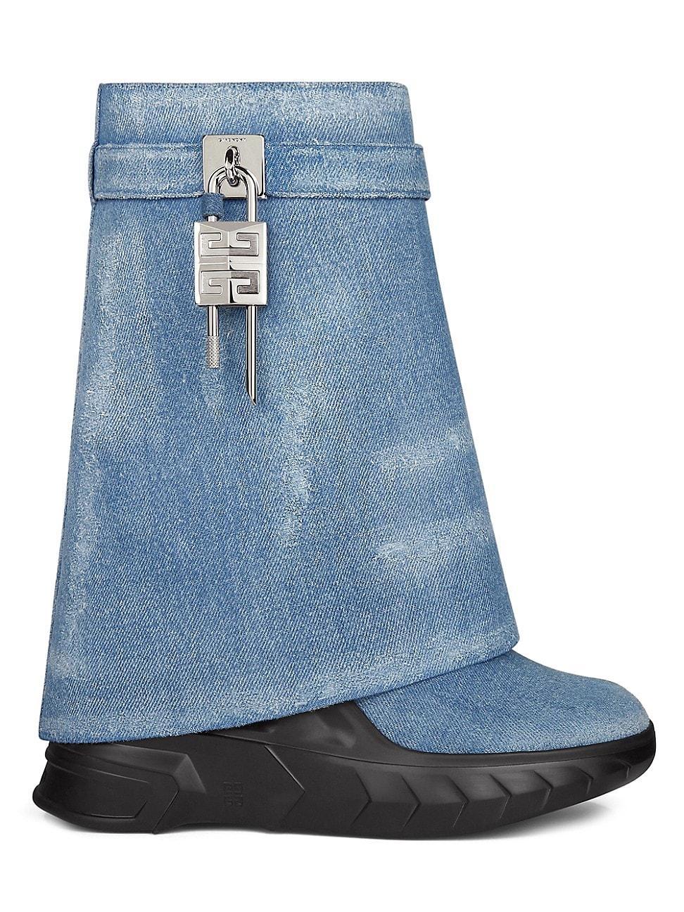 Shark Lock Biker Ankle Boots in Denim product image