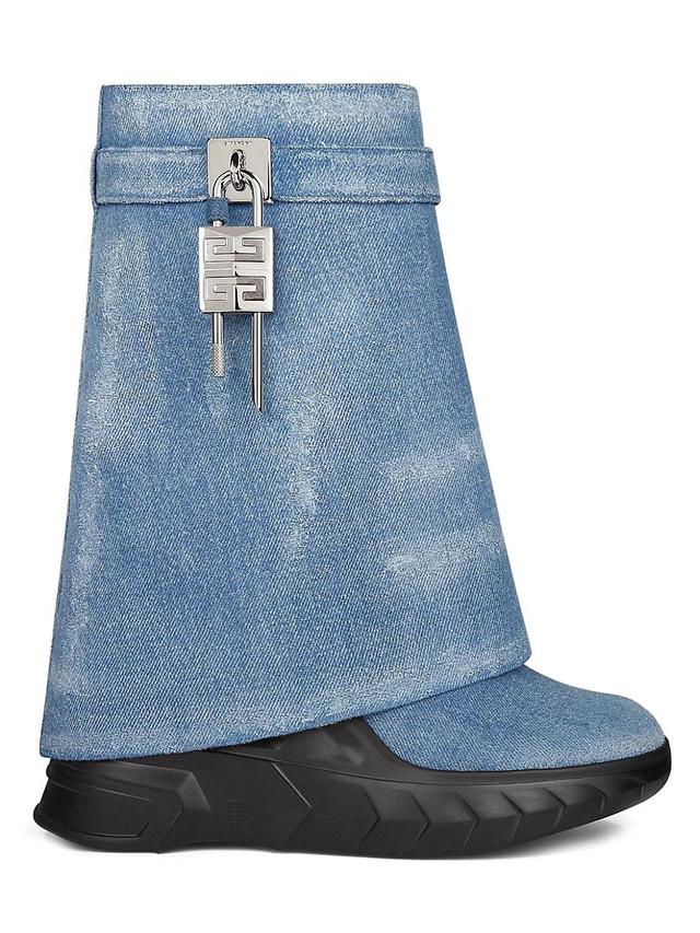 Shark Lock Biker Ankle Boots in Denim Product Image