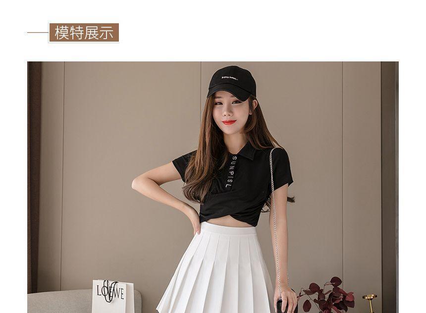 High Waist Plain Pleated Mini Skort Product Image