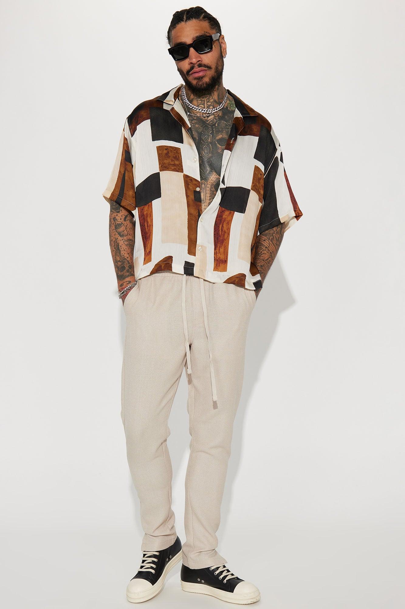 Classic Geometric Short Sleeve Button Up - Off White/combo Product Image