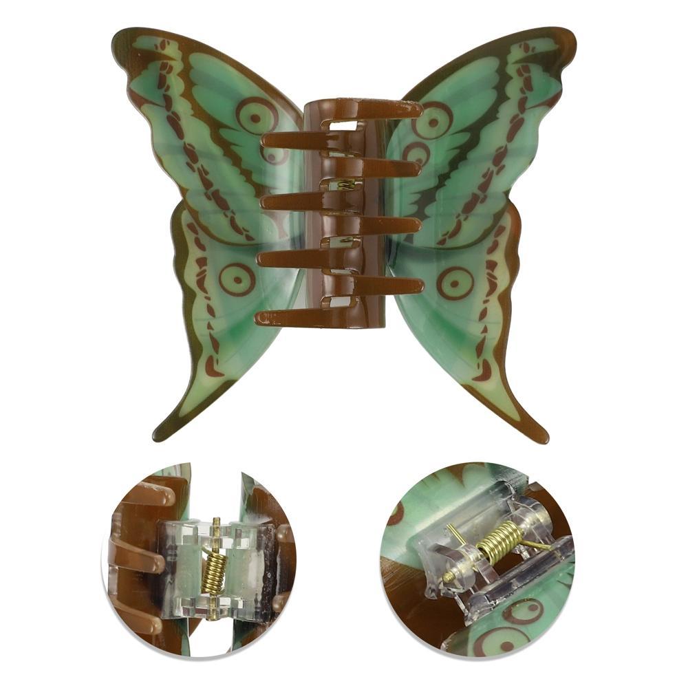 Unique Bargains Women's Butterfly Hair Clips 4.13"x3.74"x1.57" Green Brown 1 Pc Product Image