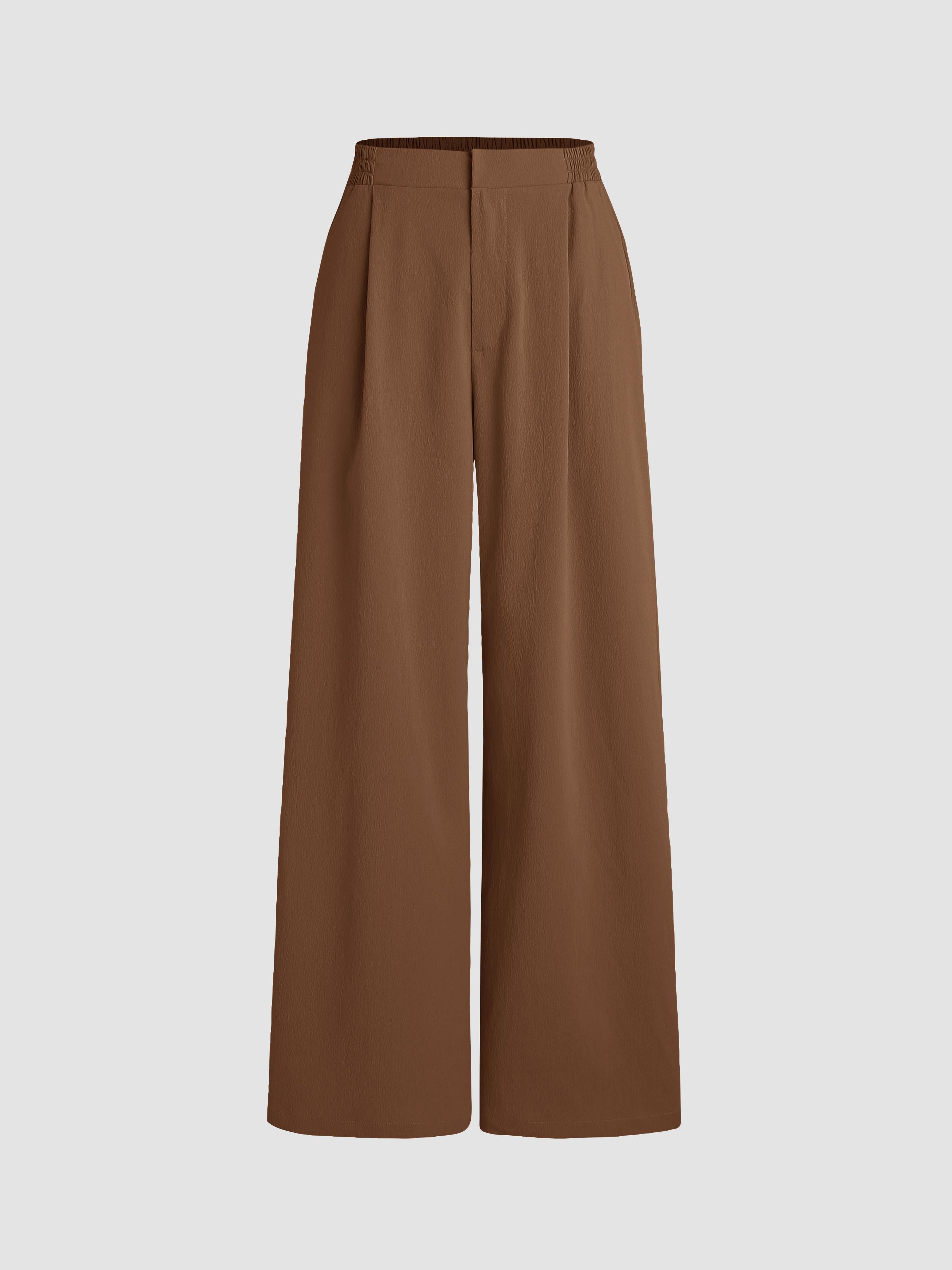 High Waist Solid Pleated Wide Leg Trousers Product Image