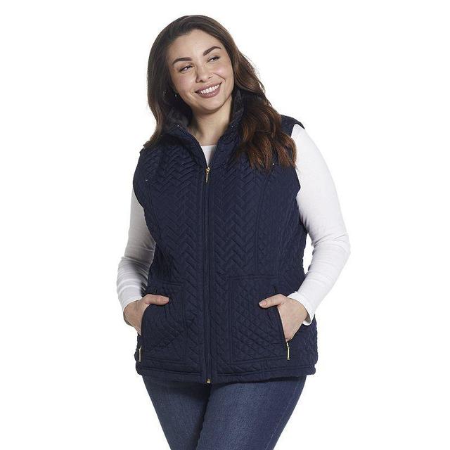 Plus Size Weathercast Faux-Fur Lined Quilted Vest, Womens Blue Product Image