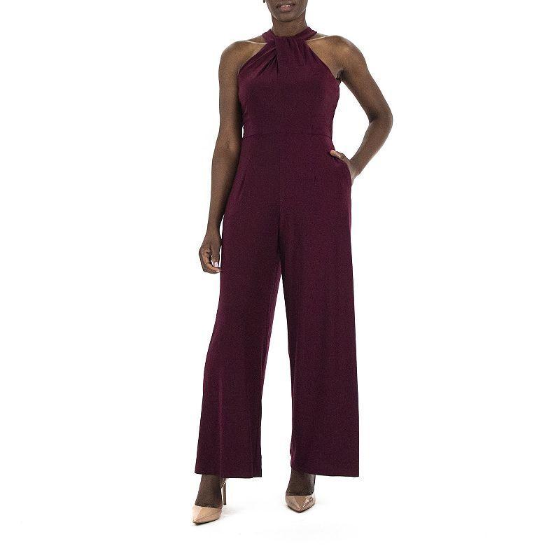 Womens Nina Leonard Wide-Leg Halter Jumpsuit Dark Grey Product Image