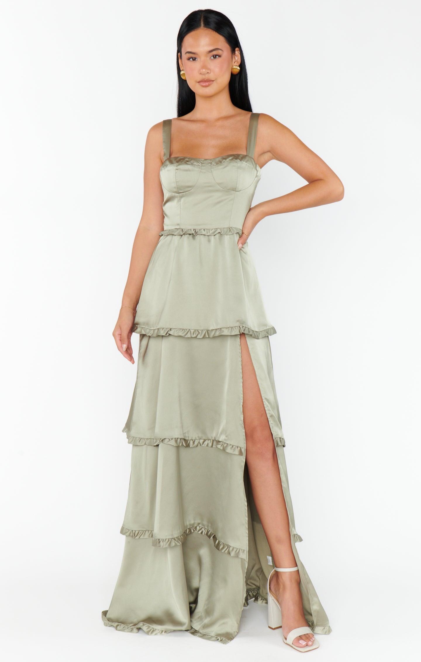 Lady Corset Dress ~ Moss Green Luxe Satin Product Image