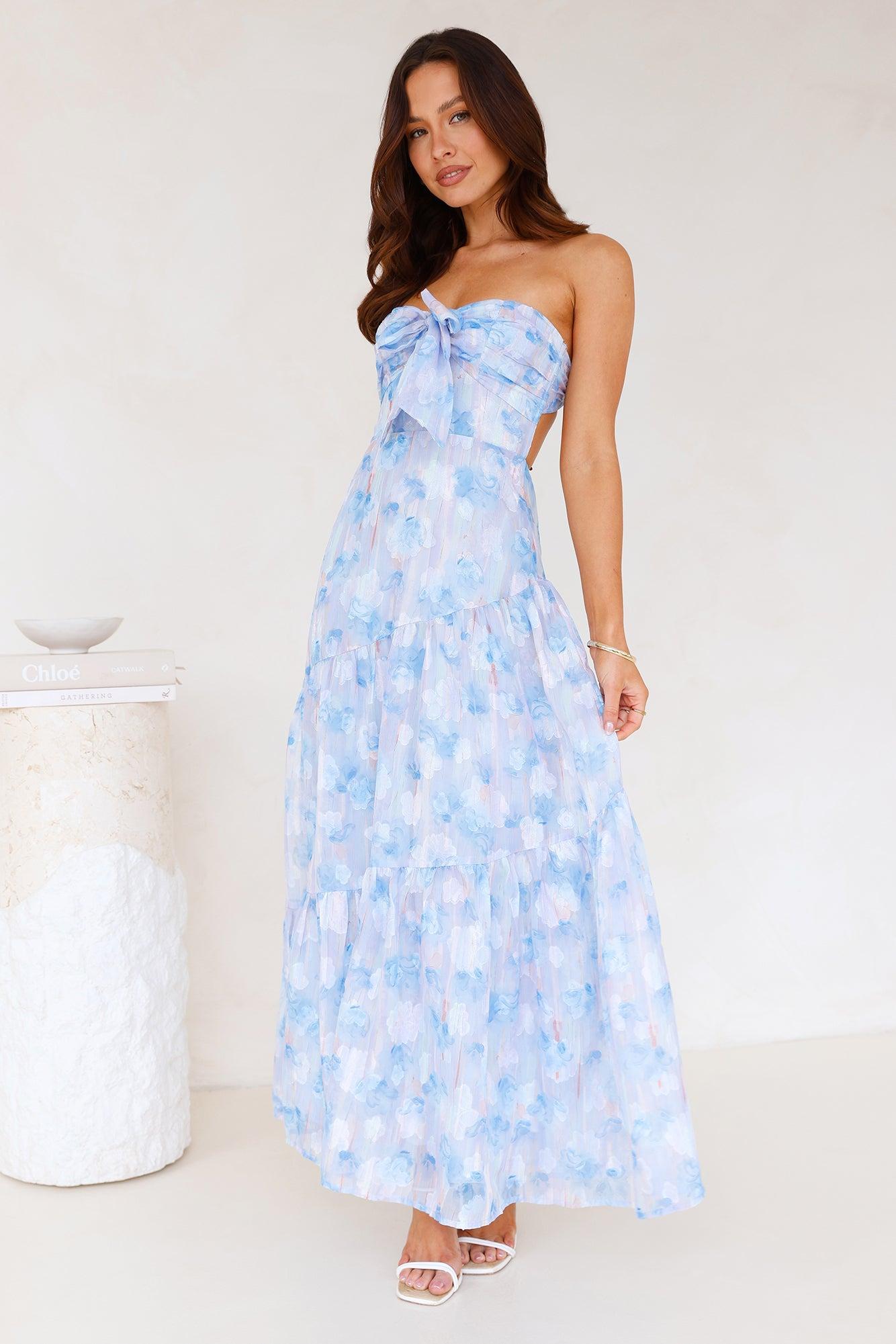 Ethereal Spring Strapless Maxi Dress Blue Product Image