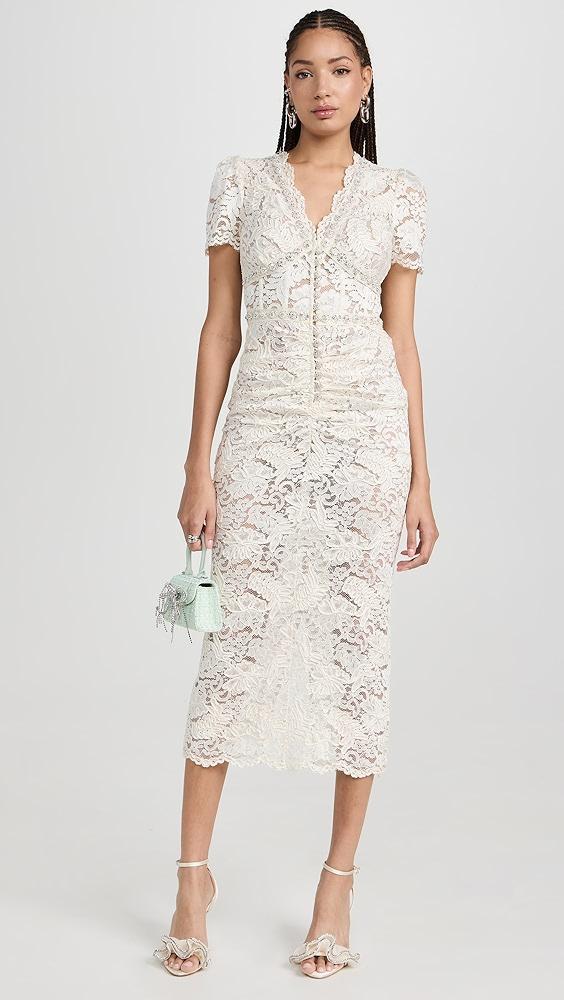 Self Portrait Cream Cord Lace V Neck Midi Dress | Shopbop Product Image