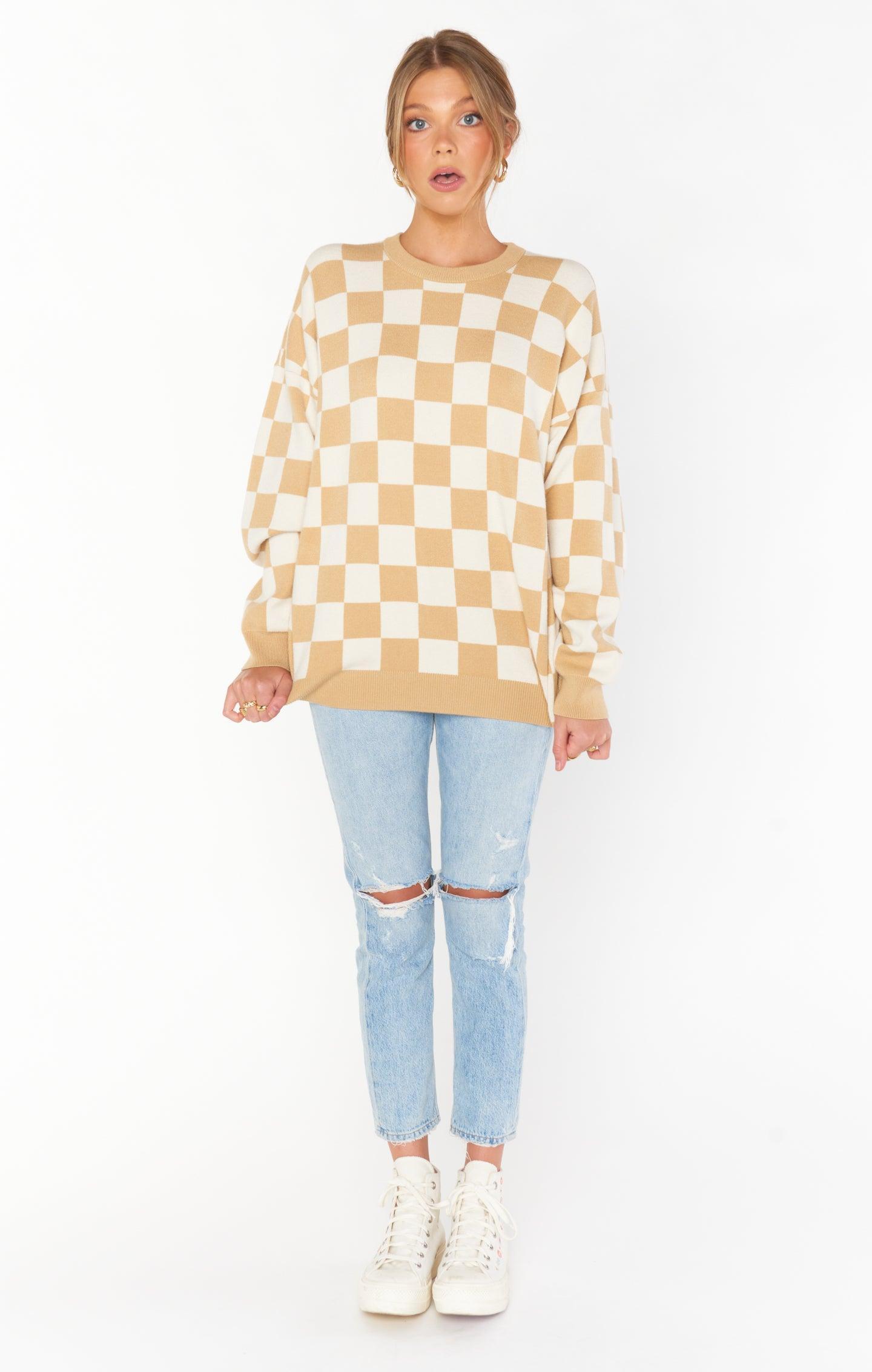 Scout Sweater ~ Tan Checker Knit Product Image