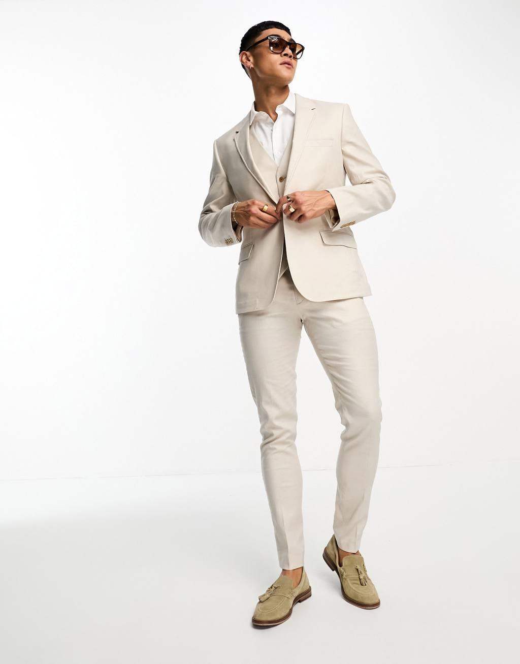 ASOS DESIGN skinny linen mix suit jacket Product Image