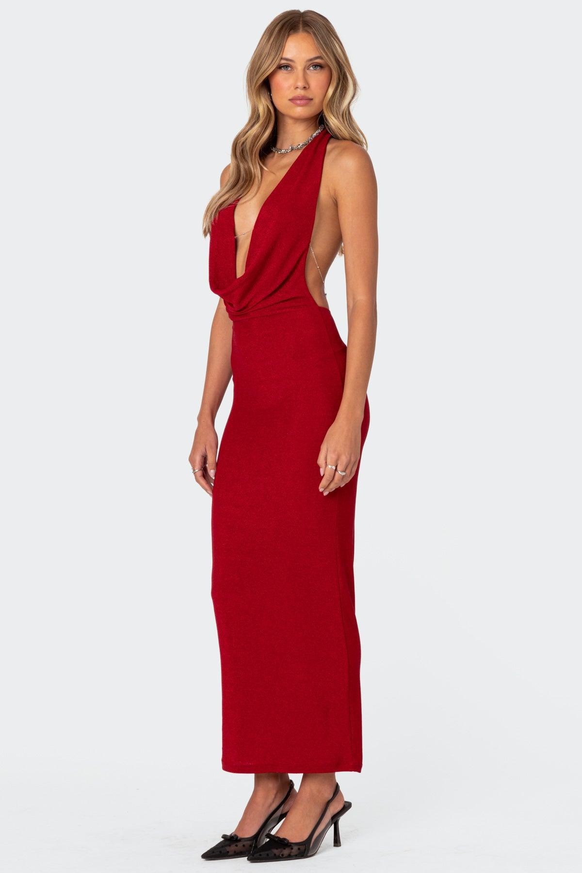 Cowl Neck Open Back Maxi Dress Product Image