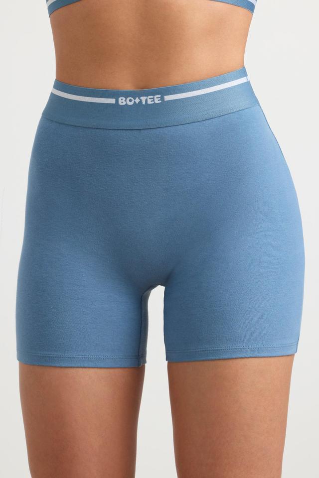 High-Waist Mini Shorts in Steel Blue Female Product Image