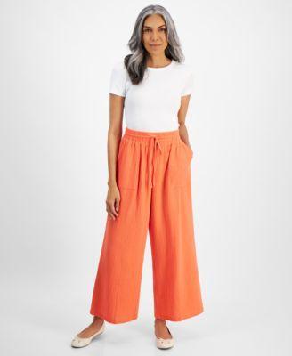 Style & Co Petite Cotton Wide-Leg Pull-On Pants, Created for Macys Product Image