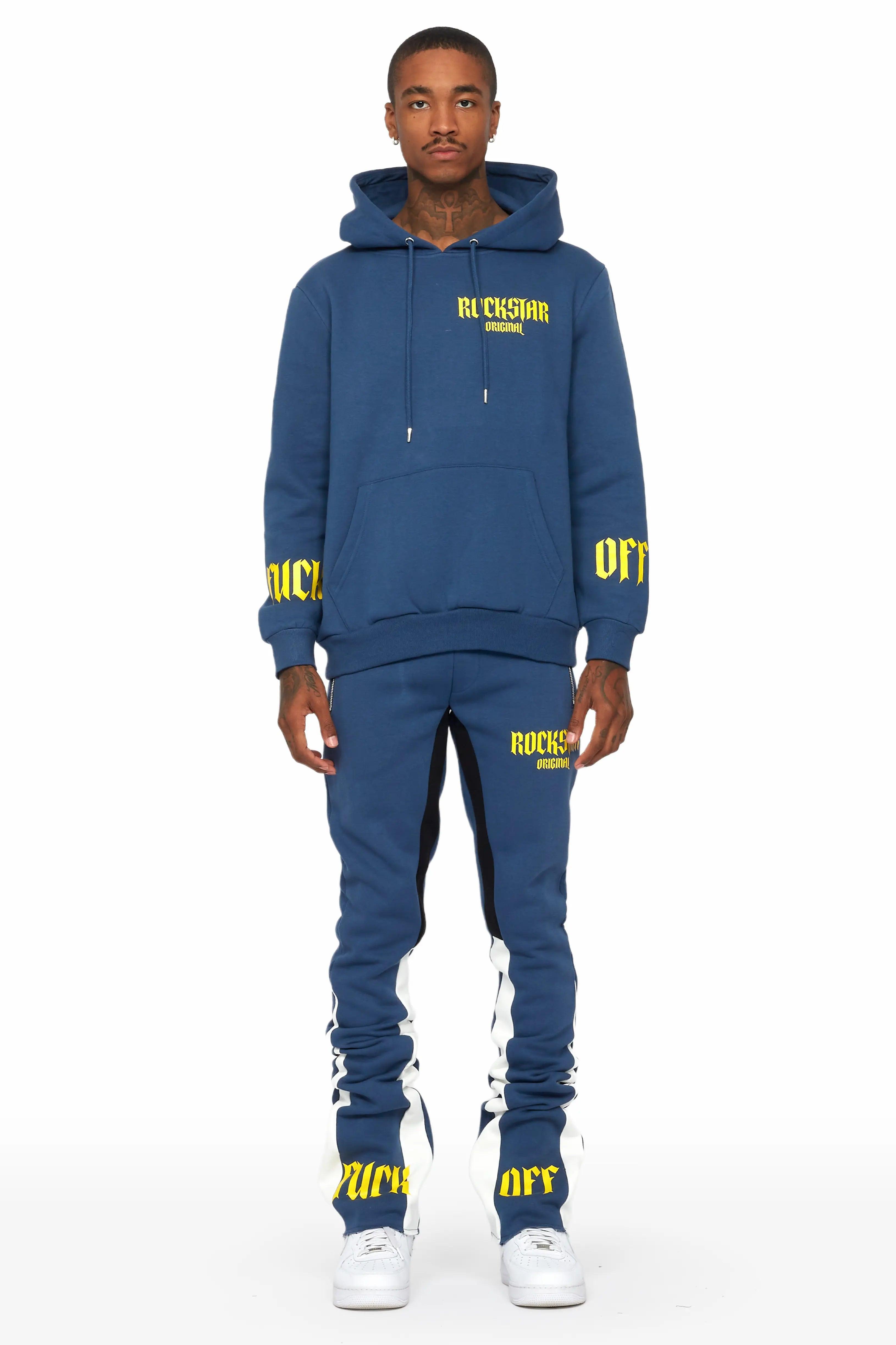 Omar Navy/White Oversized Hoodie/Stacked Flare Trackset Male Product Image