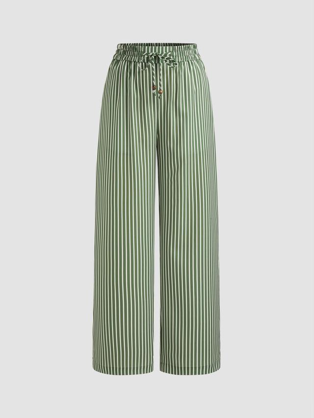 Mid Rise Striped Knotted Pocket Straight Leg Trousers  Product Image