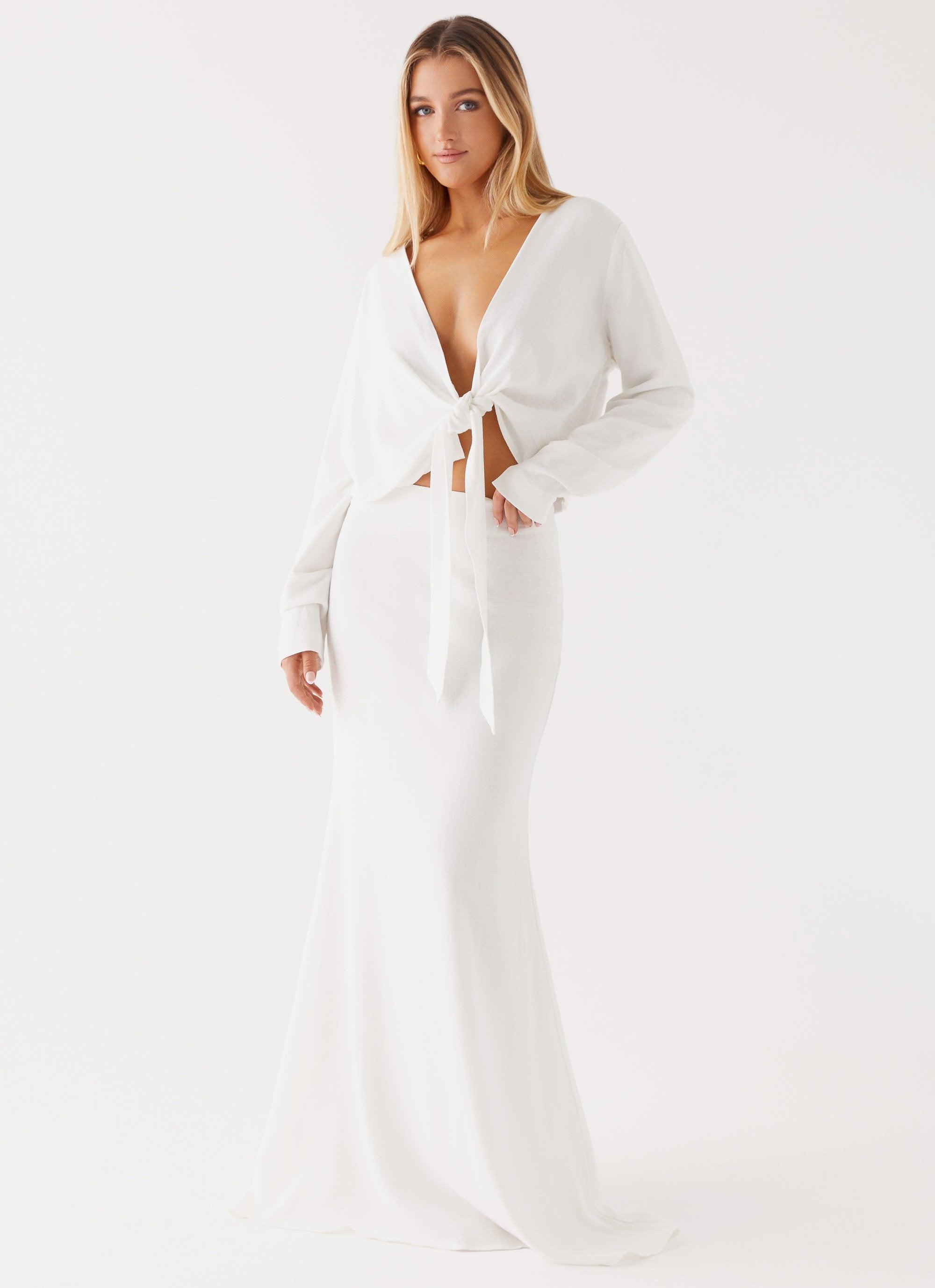 Parker Linen Maxi Skirt - White Product Image