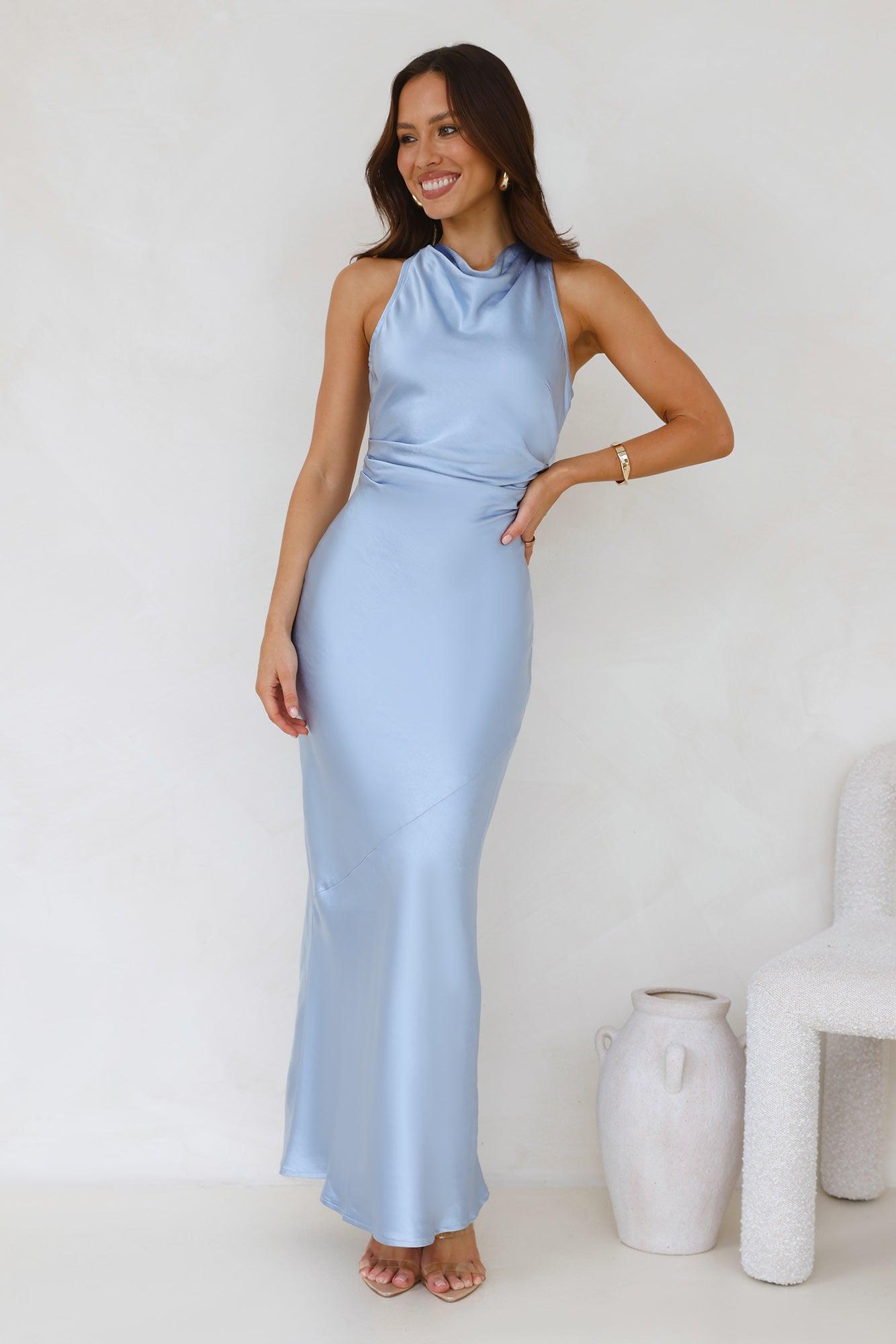 Eden Satin Maxi Dress Blue Product Image