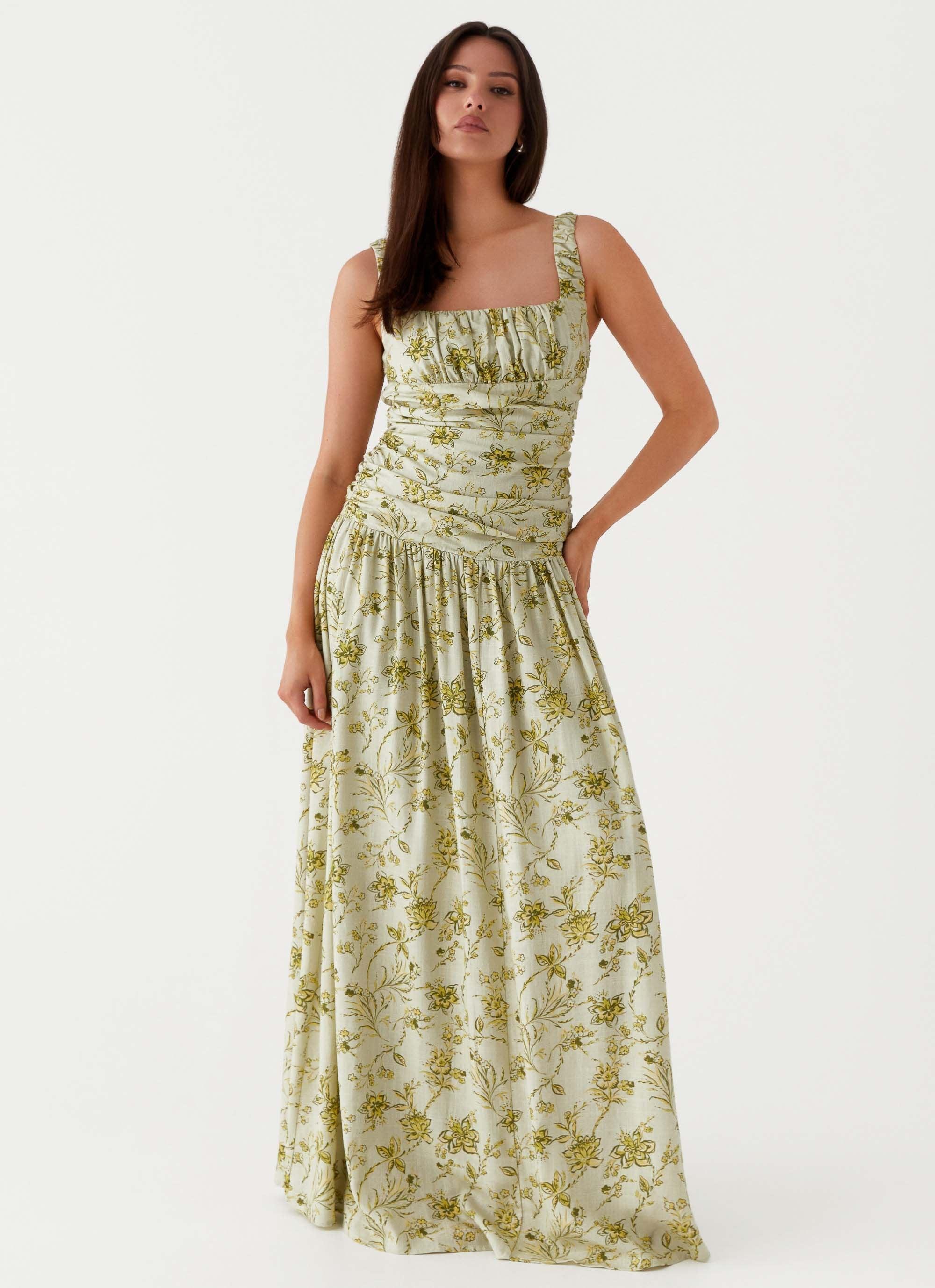 Zinna Linen Maxi Dress - Sage Floral Product Image