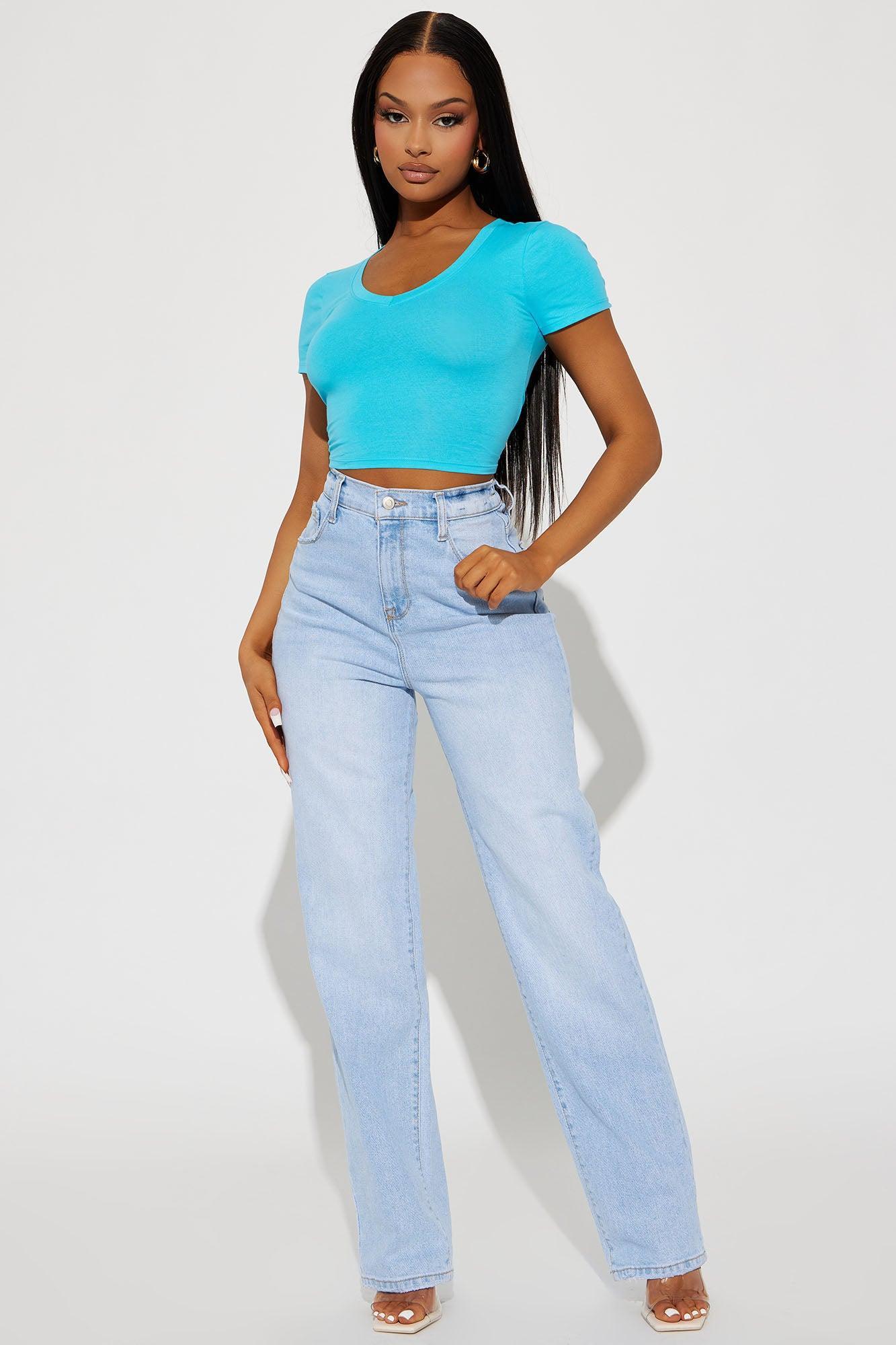 Carly V Neck Crop Tee - Aqua Product Image