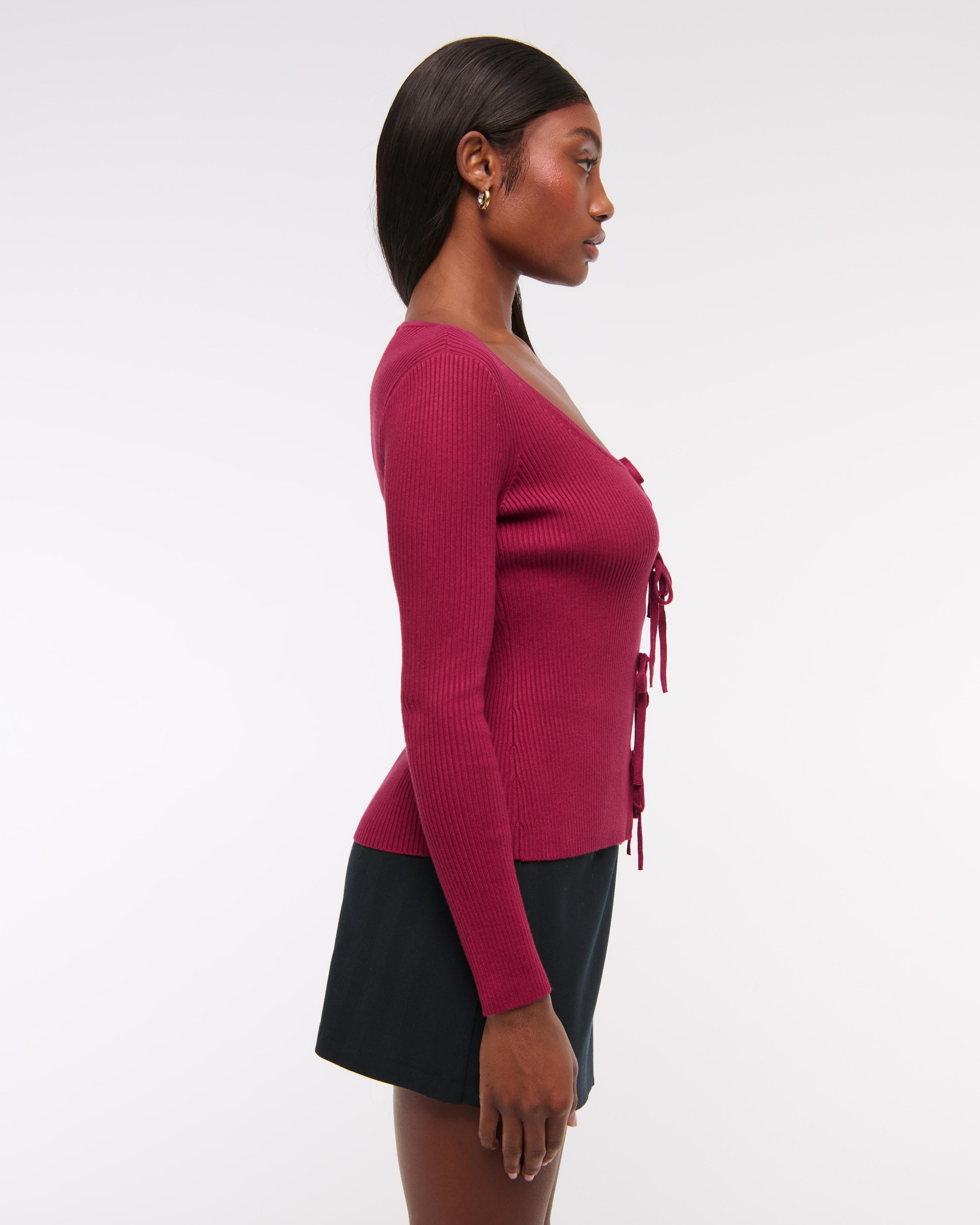 Slim Ribbed Tie-Front Cardigan Product Image