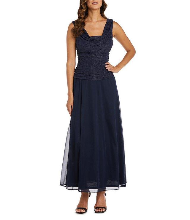 R & M Richards Cowl Neck Sleeveless Chiffon Skirt Long Dress Product Image