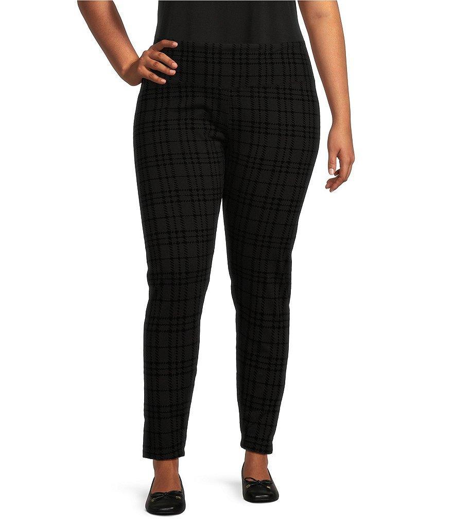 Intro Plus Size Flocked Plaid Tummy Control Love the Fit Leggings Product Image