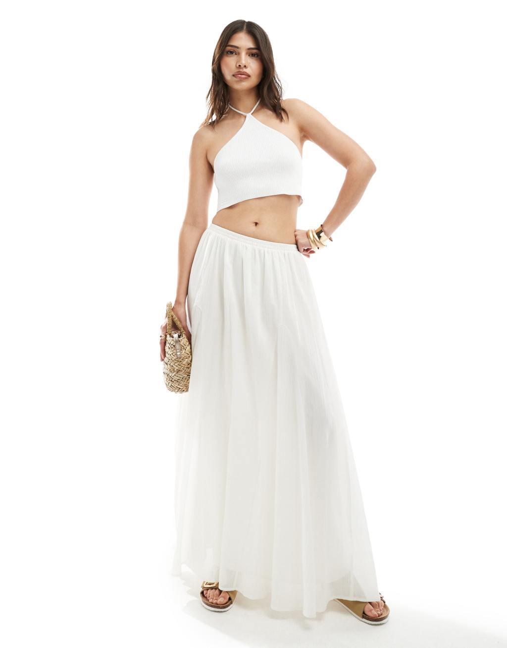 ASOS DESIGN knit halter neck top in white Product Image